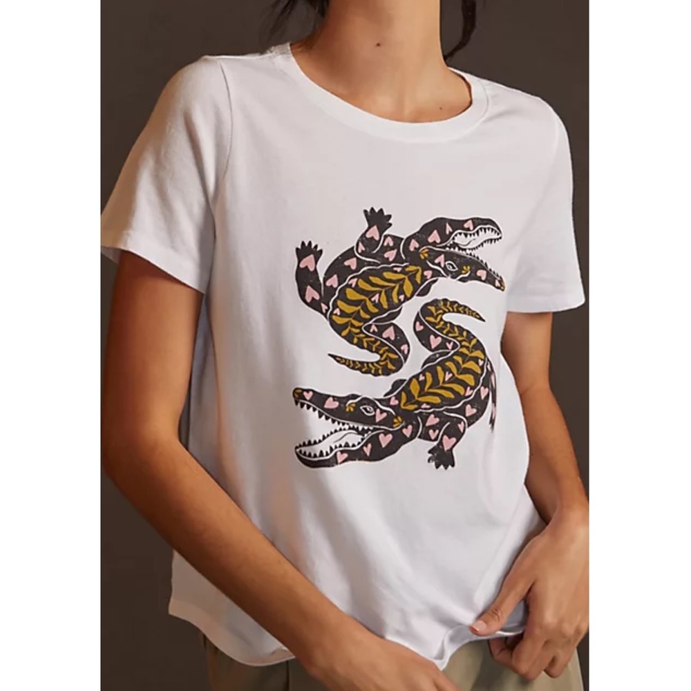 Kenzie Parrott for Anthropologie Alligator Graphic Tee New White Animal ANTHRO - Picture 2 of 6